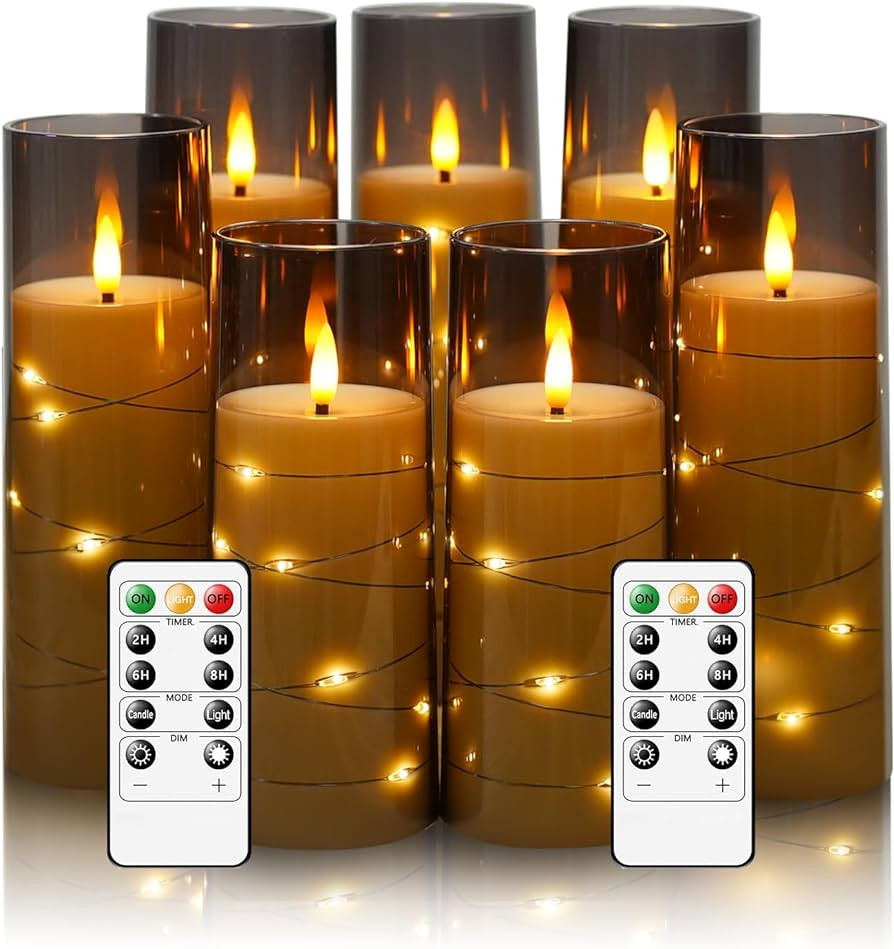 Flameless Candles with Embedded Star String, Battery Operated LED Pillar Candles with Timer and R... | Amazon (US)