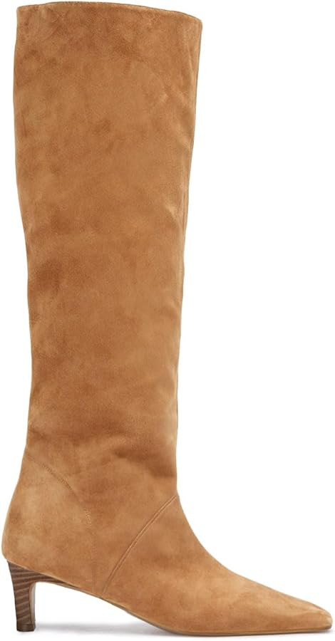 Coutgo Womens Knee High Boots Wide Calf Kitten Heel Pointed Toe Long Boots Pull On Winter Dress S... | Amazon (US)