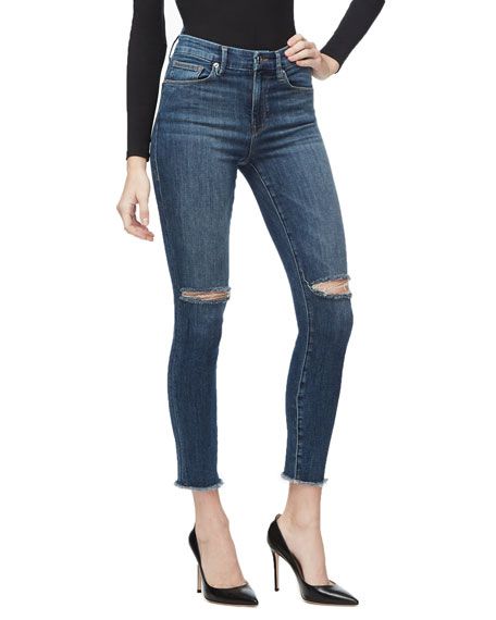 Good Waist Crop Skinny Jeans w/ Frayed Hem - Inclusive Sizing | Neiman Marcus