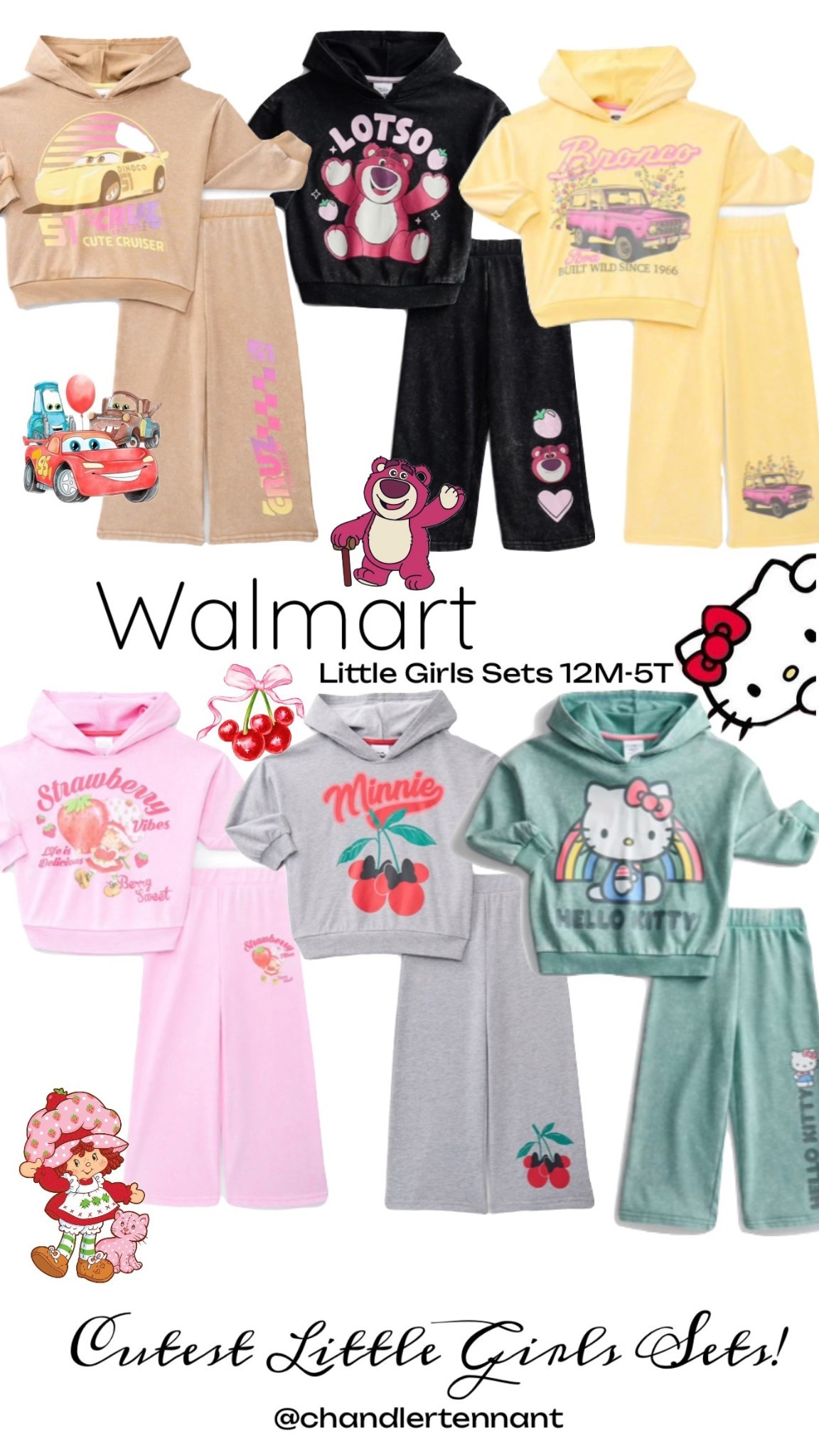 The cutest little girls sets from Walmart!
12M-5T!
Cars, Lotso from Toy Story, Bronco vintage car, strawberry shortcake, Minnie Mouse cherries and hello kitty! Only $15!

#LTKootd #LTKKids #LTKTravel
