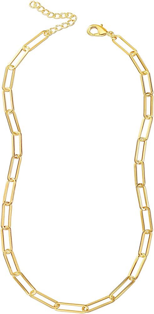 Reoxvo Dainty Gold Chain Choker Necklace for Women 14K Real Gold Plated Paperclip/Herringbone/Beaded | Amazon (US)