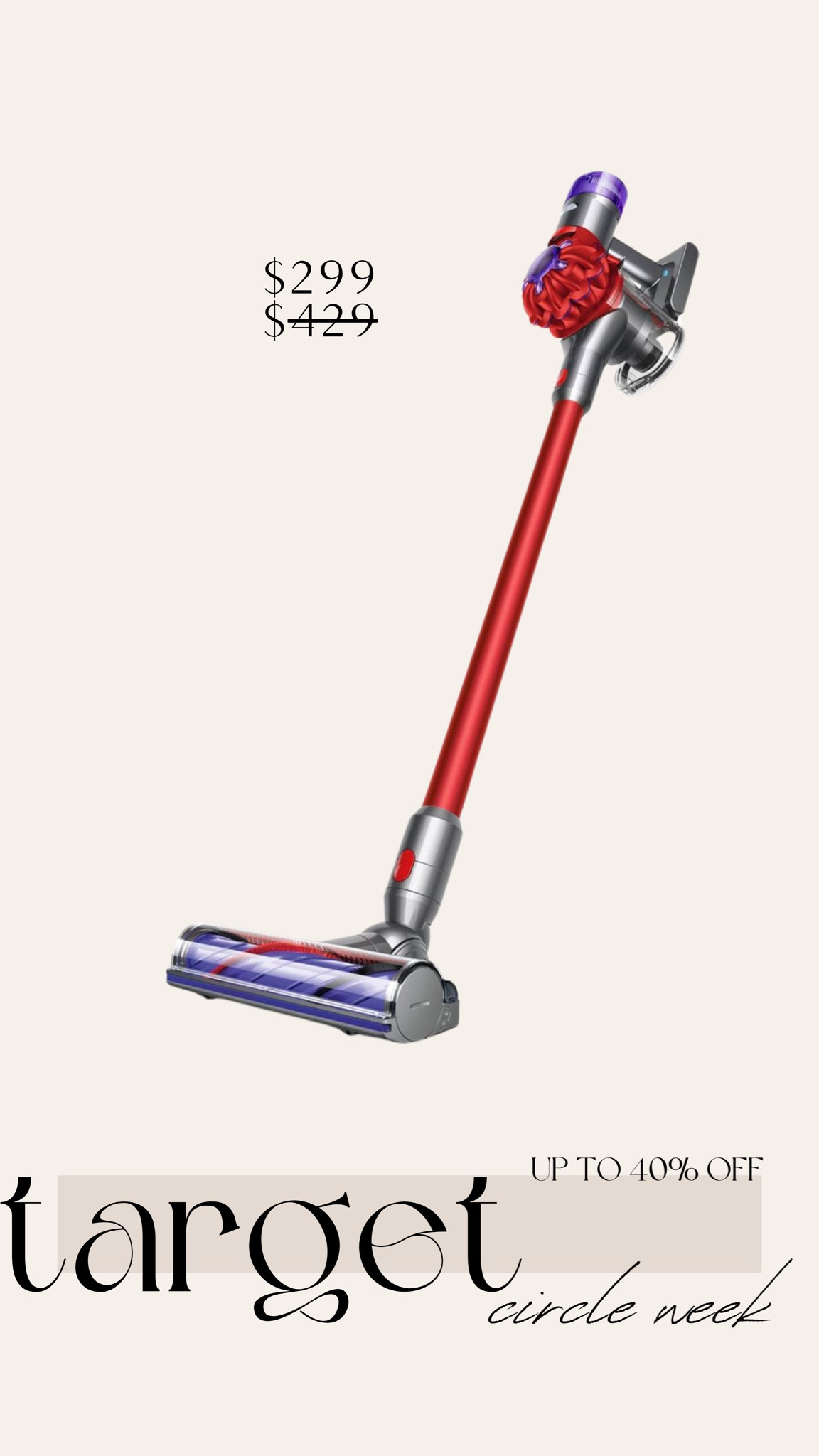 The dyson is on sale for $299 now at target! If you’re looking for a good vacuum cleaner this one is it and on major sale!

Dyson vacuum, on sale, dyson on sale, home finds, Target circle week, Target home finds 

#LTKfindsunder100 #LTKfindsunder50 #LTKsalealert