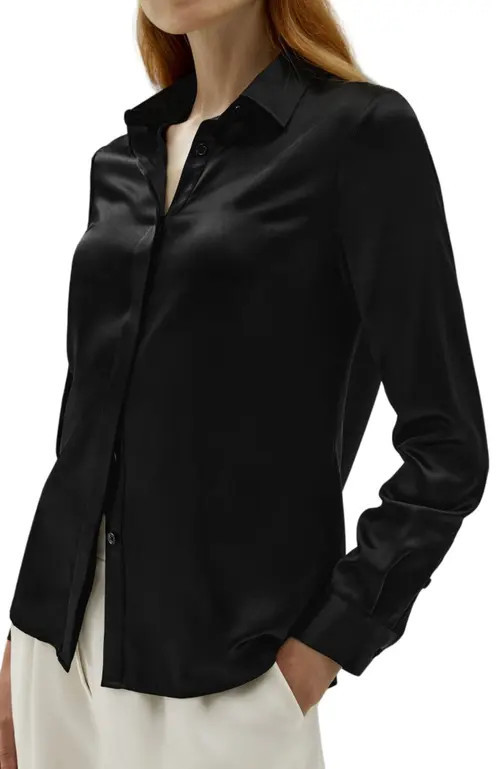 Lilysilk Basic Concealed Placket Silk Shirt in Black at Nordstrom, Size X-Small | Nordstrom