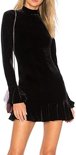 R.Vivimos Women's Winter Long Sleeve Velvet Ruffles Bodycon Mini Dress | Amazon (US)
