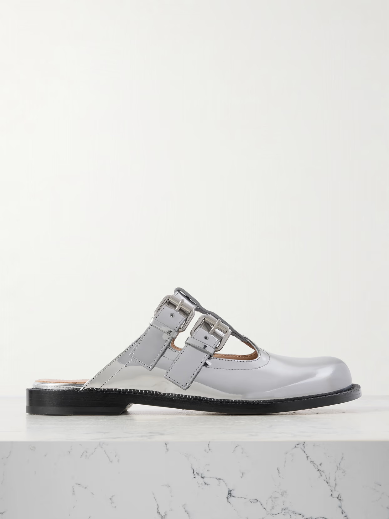 LOEWE - Campo Metallic Leather Mary Jane Mules - Silver | NET-A-PORTER (US)