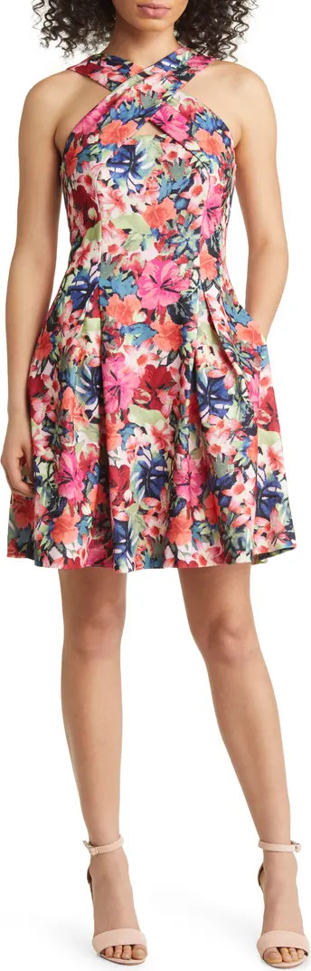 Floral Fit & Flare Scuba Crepe Dress | Nordstrom