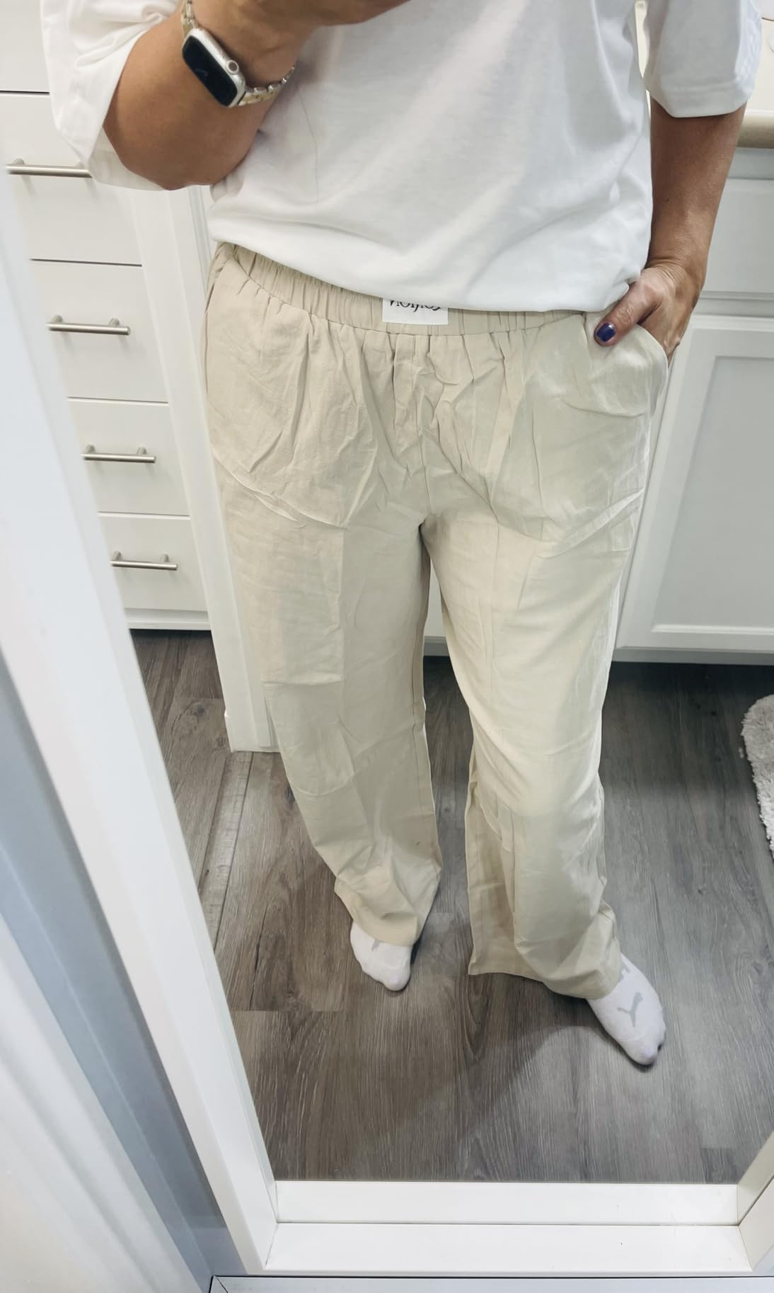 LOMON Linen Pants Women Wide Leg Palazzo Summer Flowy Pants Beach Vacation Clothes Elastic Waist ... | Amazon (US)