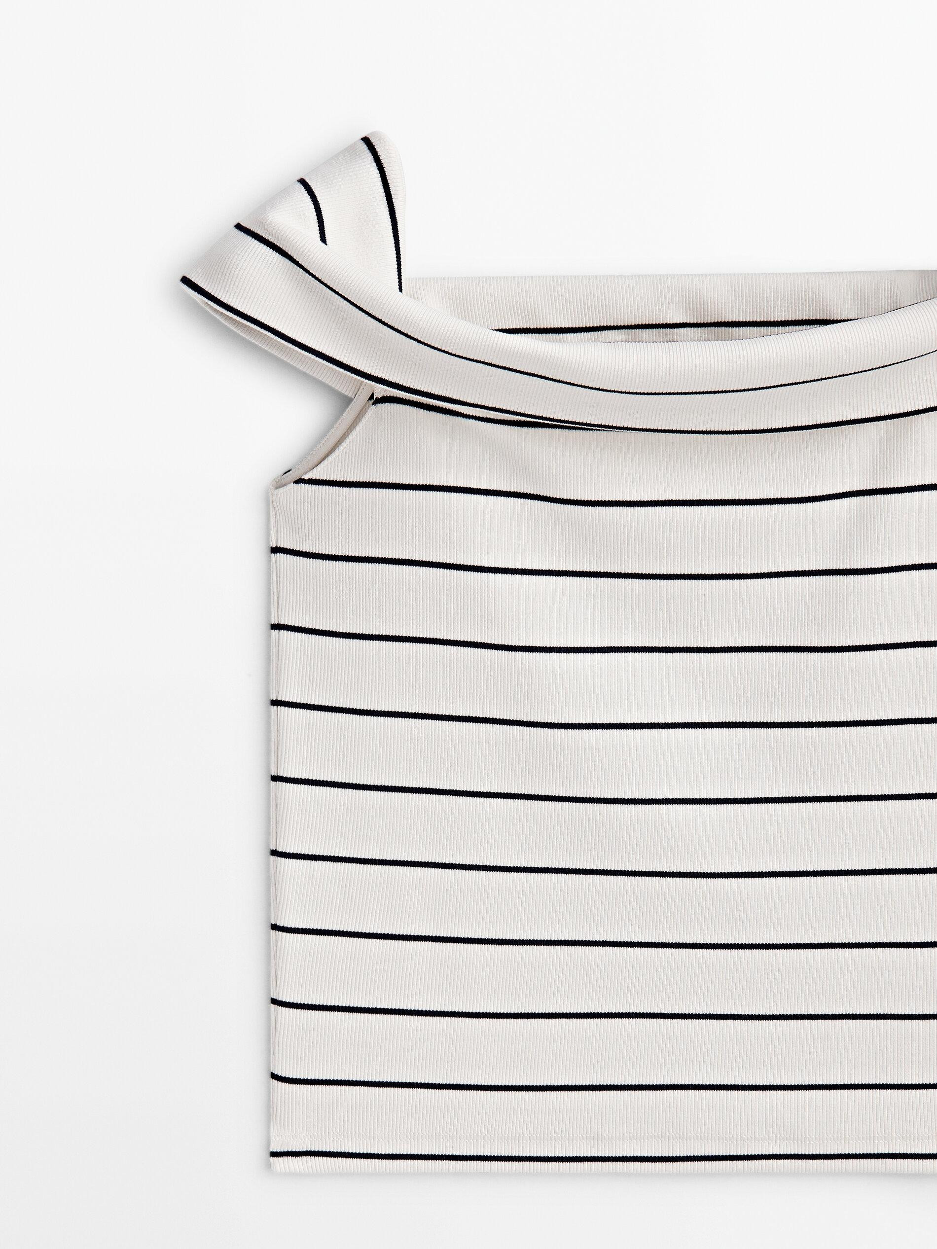Top ribbed striped with boat neck | Massimo Dutti US