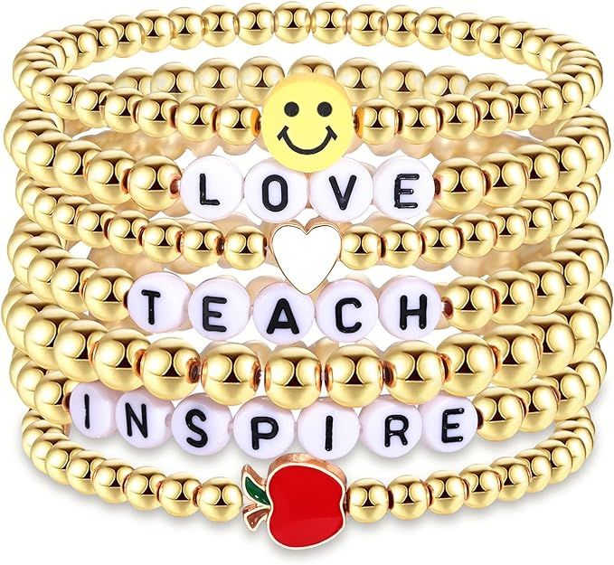 Beaded Teacher Bracelet for Women Stretch Stackable Preppy Smile Teacher Appreciation Gifts Brace... | Amazon (US)