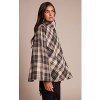 Black Mono Checked Funnel Neck Wrap Coat | PrettyLittleThing US