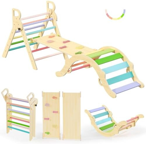 BlueWood Pikler Triangle Set, Toddler Wooden Climbing Toys Indoor 7in1 Foldable Climber for Kids,... | Amazon (US)