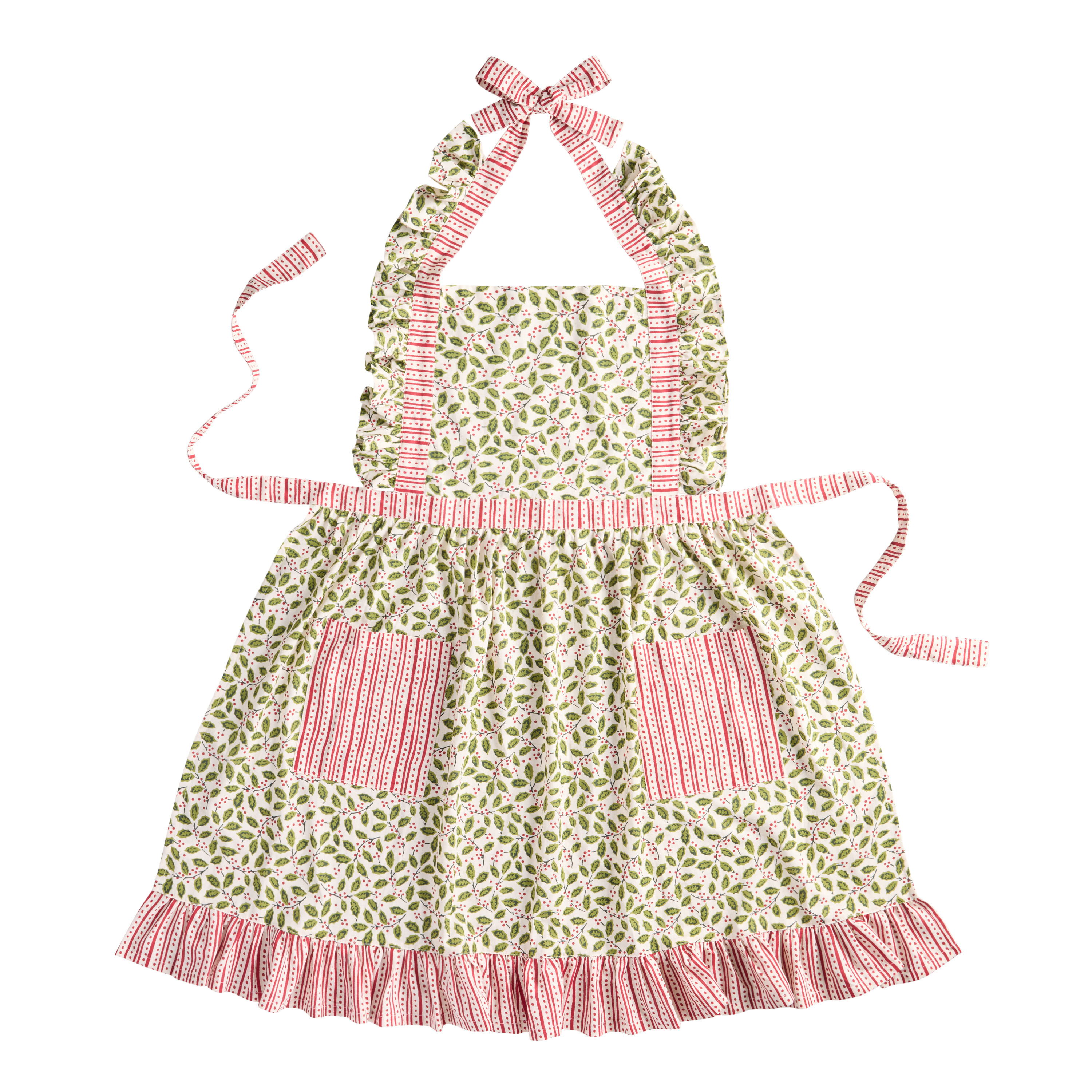 Green and Red Holly Stripe Ruffle Apron | World Market