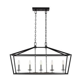 Home Decorators Collection Weyburn 36 in. 5-Light Black and Polished Chrome Farmhouse Linear Chan... | The Home Depot