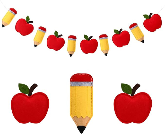 8.2 ft Felt 3D Red Apple Banner Pencil Hanging Decor for Teacher First Day of School Kindergarten... | Amazon (US)