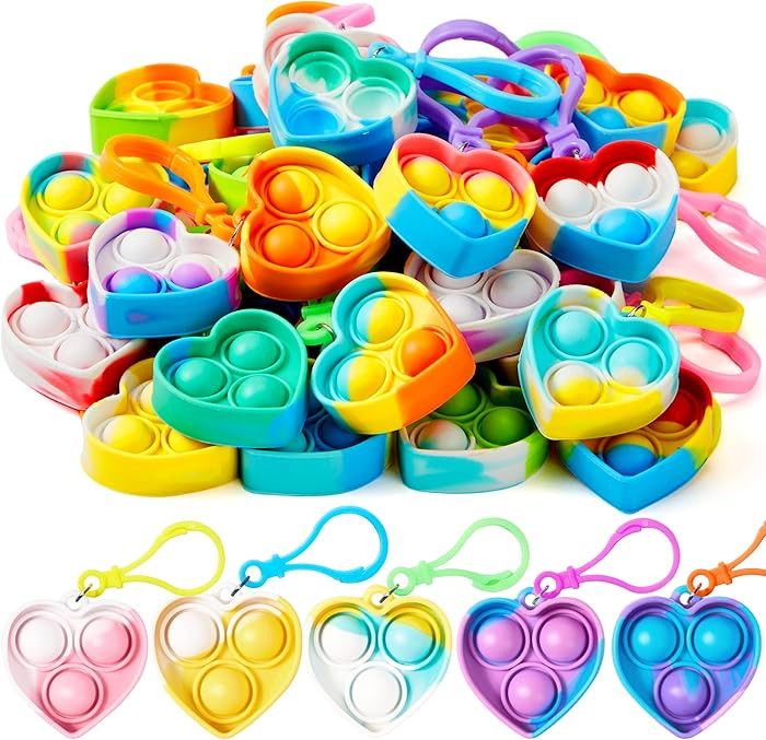 JOYIN Heart Pop Fidget Keychain 30 Pack Pop Fidget Toys Bulk Party Favors for Kids 4-8,8-12 Years... | Amazon (US)