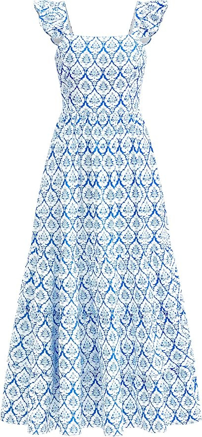 dowerme Summer Dresses for Women 2026 Casual Ruffle Smocked Tiered A-Line Boho Floral Maxi Beach ... | Amazon (US)