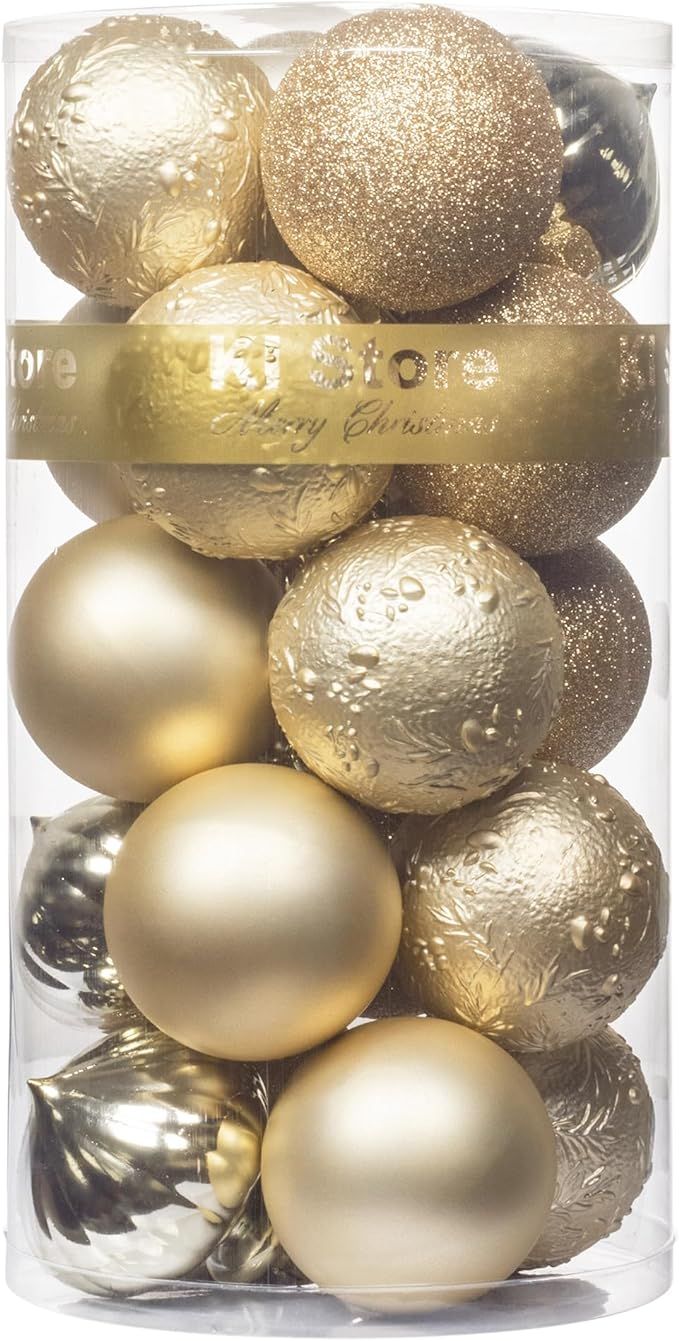 KI Store Champagne Christmas Balls 20pcs 3.15-Inch Christmas Tree Decoration Ornaments for Xmas T... | Amazon (US)