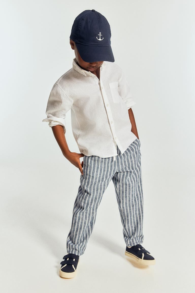 Linen-blend Pull-on Pants - Blue/striped - Kids | H&M US | H&M (US + CA)