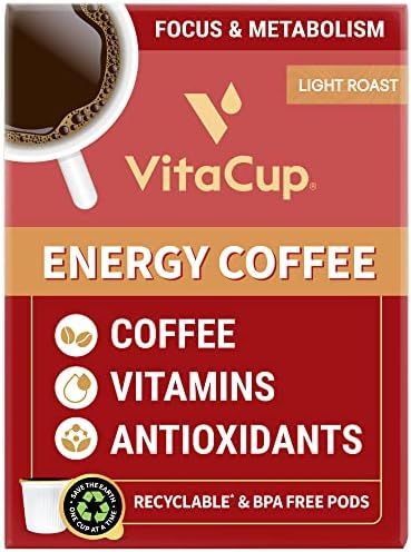 VitaCup Energy Light Roast Coffee Pods, Boost Focus & Metabolism, Antioxidants, B Vitamins, Crisp &  | Amazon (US)