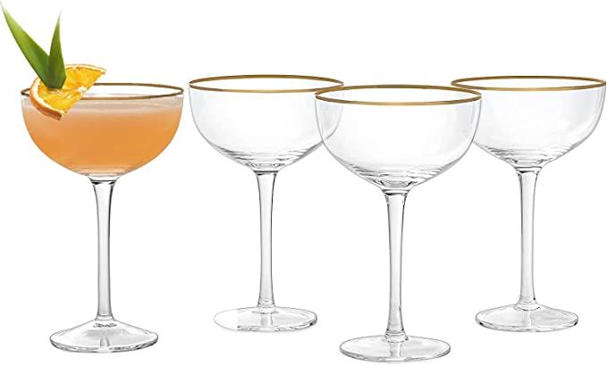 The Wine Savant Gold Rim Glasses 7 oz, Set of 4 Gold Rim Classic Manhattan Glasses For Martini, C... | Amazon (US)