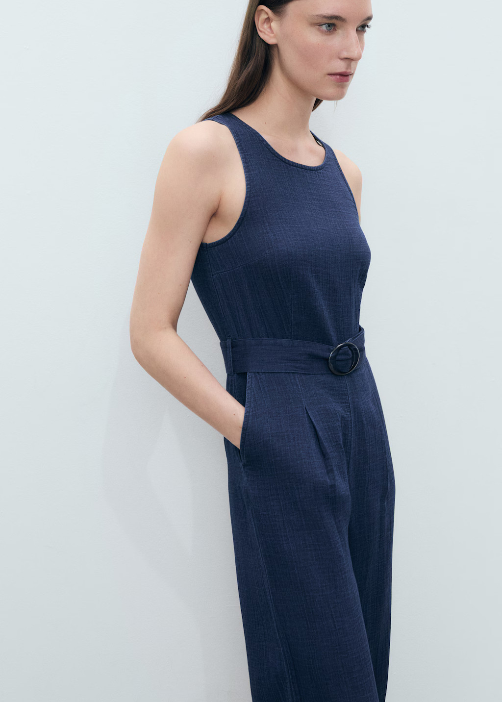 Flowy denim jumpsuit with belt - Women | MANGO United Kingdom | MANGO (UK)