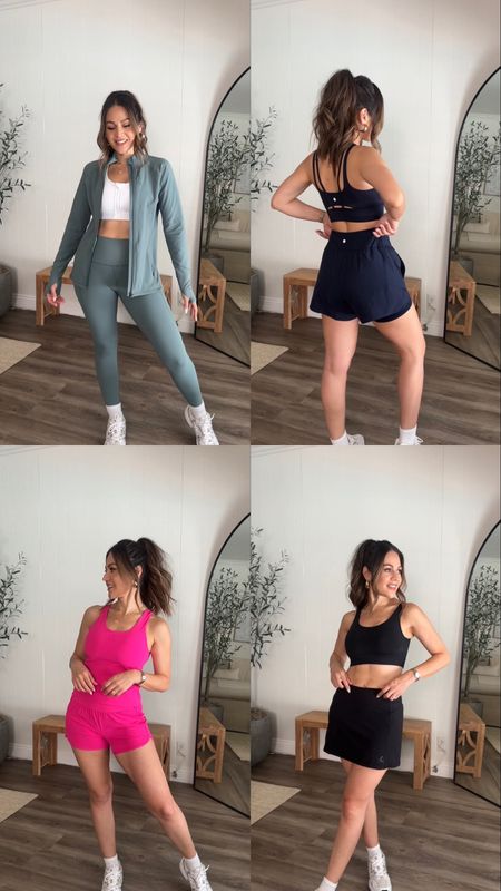 Found the cutest athleisure and workout sets @walmartfashion
These pieces are perfect to incorporate into everyday wear or mix and match! 👏 #walmartpartner #walmartfashion 
Let me know which one is your favorite! 
Sizing info: 
Look 1
Navy blue sports bra / small 
Navy blue shorts/ small 
Look 2
Pink tank top/ XS
Pink shorts / XS
Look 3
Black sports bra tank/ small 
Black tennis skirt / small 
Look 4
White zipper sports bra / small 
Zipper jacket / XS
Leggings / XS
I’m 5’4”/130
walmartfashion #walmartpartner #walmartfashion 

#LTKFindsUnder50 #LTKFitness #LTKActive