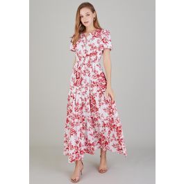 Ebullient Red Flower Printed Maxi Dress | Chicwish