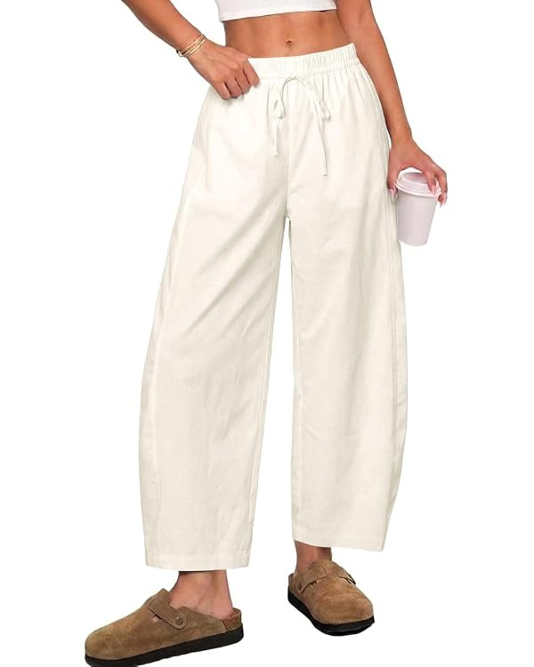 Tankaneo Womens Baggy Barrel Pants High Waist Wide Leg Cropped Trousers | Casual, Travel, Elastic... | Amazon (US)