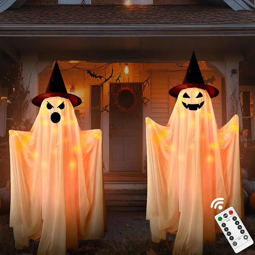 Halloween Decorations Outdoor Indoor- 2 Packs Large Light-Up Spooky Standing Ghost Decor with 8 M... | Amazon (US)