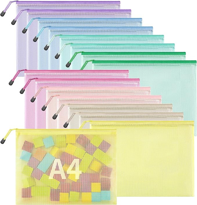 JARLINK 16pcs Mesh Zipper Pouch for Organizing, A4 Size Waterproof Zipper Storage Bags, 8 Colors ... | Amazon (US)
