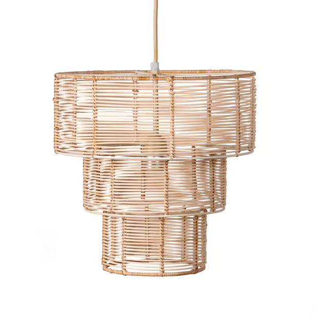 Beige 15-inch Rattan Canopy Pendant | Rugs USA