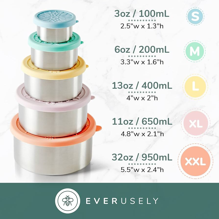 Everusely Stainless Steel Containers with Lids, Leakproof Stainless Steel Lunch Containers, Stack... | Amazon (US)