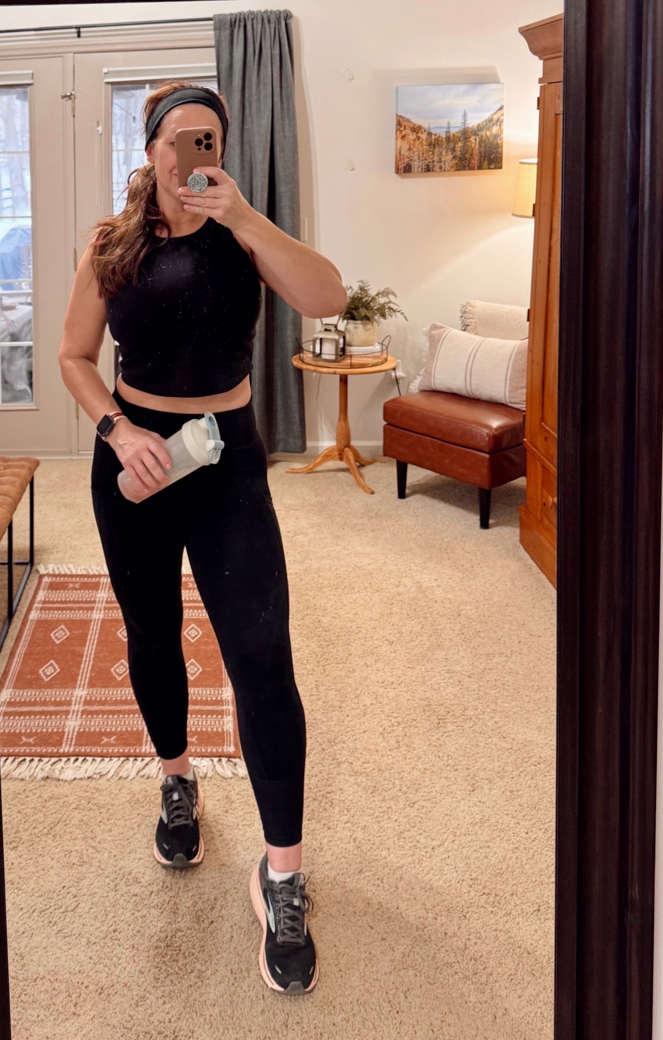 home workout activewear
Size large in top and leggings 
Brooks Ghost TTS

#LTKMidsize #LTKActive