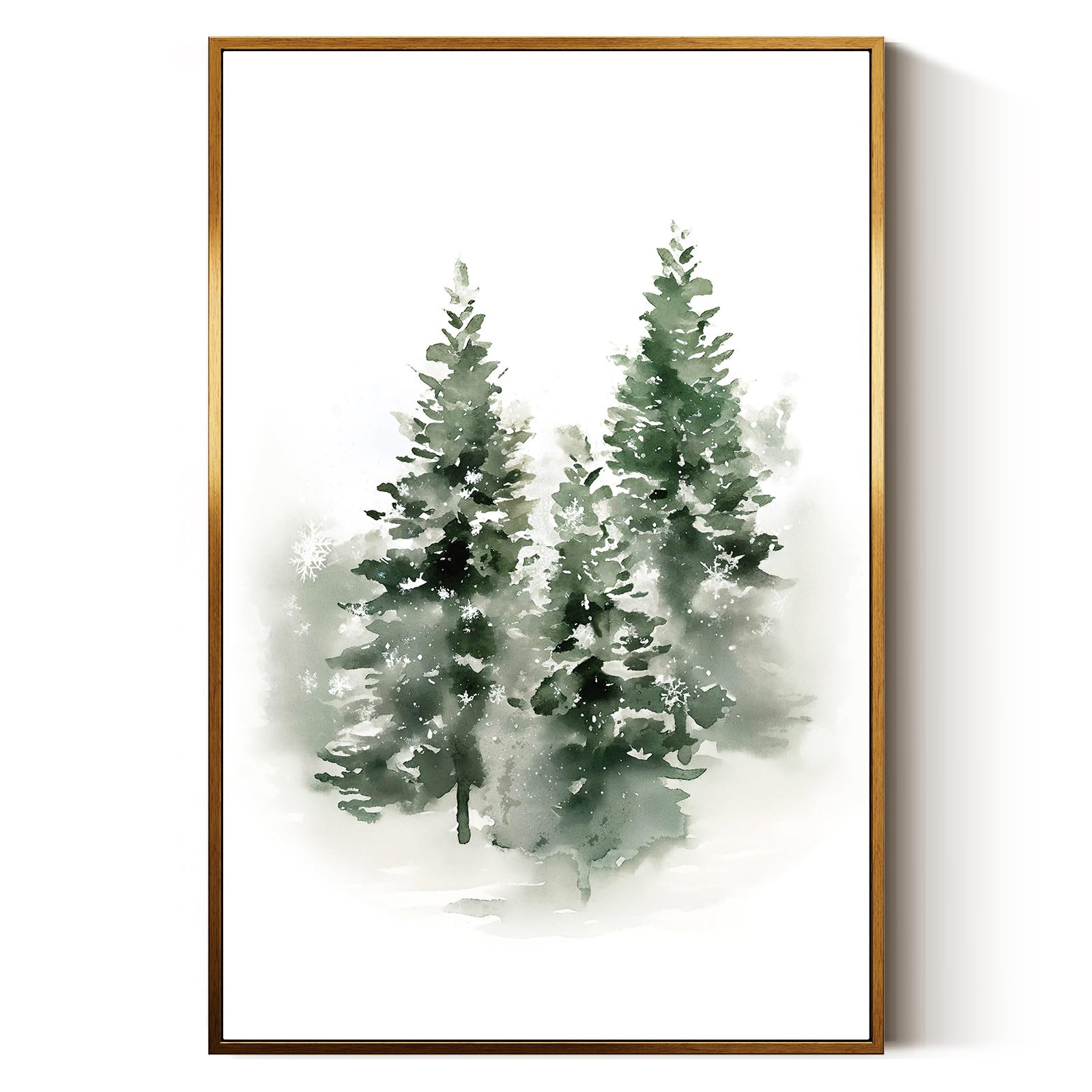 InSimSea Golden Framed Vintage Canvas Wall Art Neutral Print, Winter Forest 16x24inch Pine Tree i... | Amazon (US)