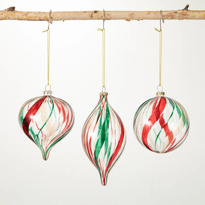 3 Piece Striped Finial Ornament Set | Wayfair North America