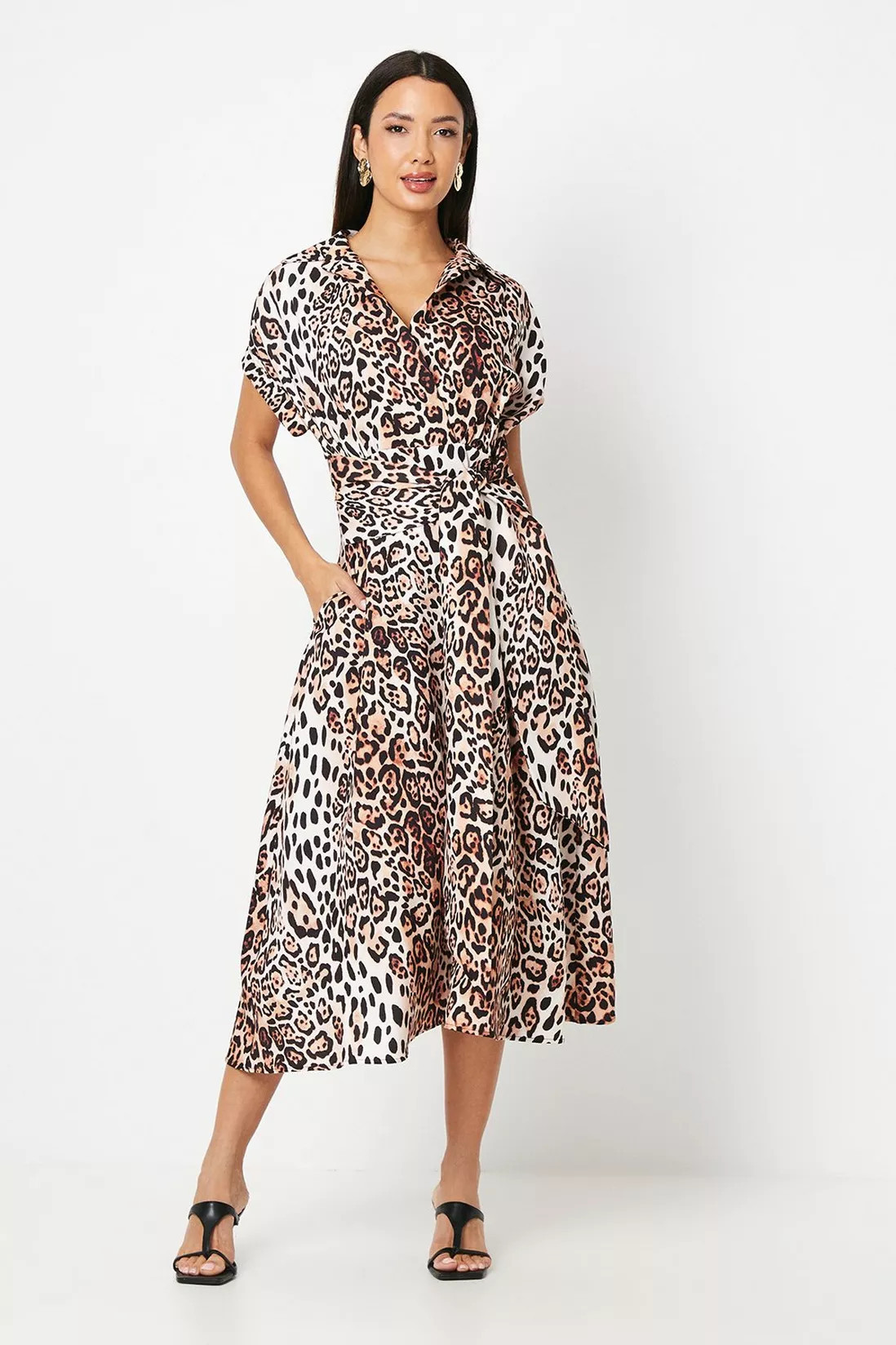 Leopard Print Front Tie Shirt Midi Dress | Debenhams UK