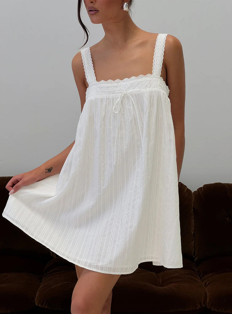 Reason To Stay Lace Trim Floaty Mini Dress White | Princess Polly US