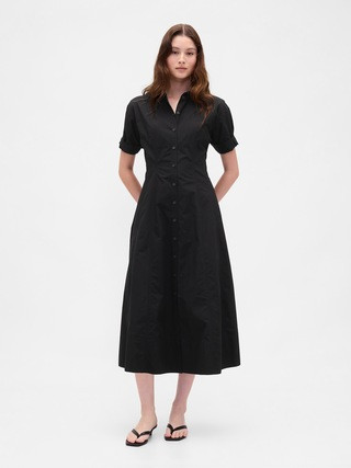 Poplin Roll-Cuff Midi Shirtdress | Gap (US)