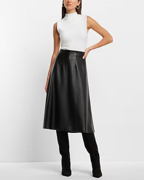 Super High Waisted Faux Leather A-Line Midi Skirt | Express