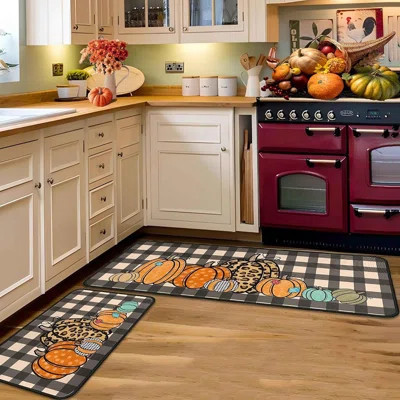 Fall Kitchen Rugs And Mats Set Of 2, Thanksgiving Non-Slip Backing Decorations For Home Seasonal Farmhouse Holiday Autumn Harvest Low-Profile Floor Ma | Wayfair North America
