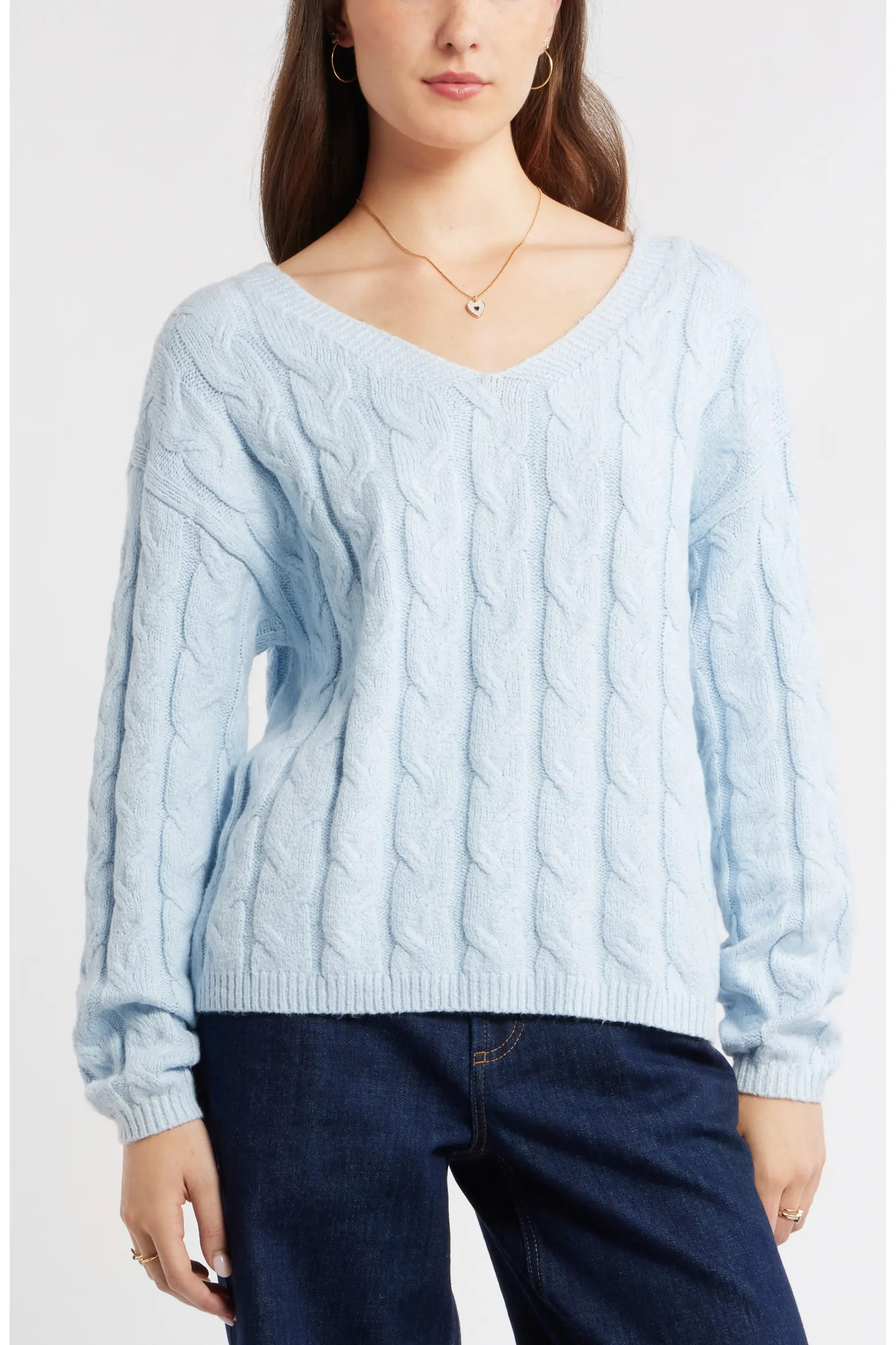 Cable Knit V-Neck Cotton Blend Sweater (Women) | Nordstrom | Nordstrom