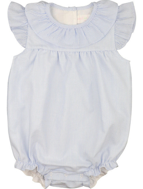 Blue Seersucker Ruffle Bubble  - Shipping Late June | Cecil and Lou