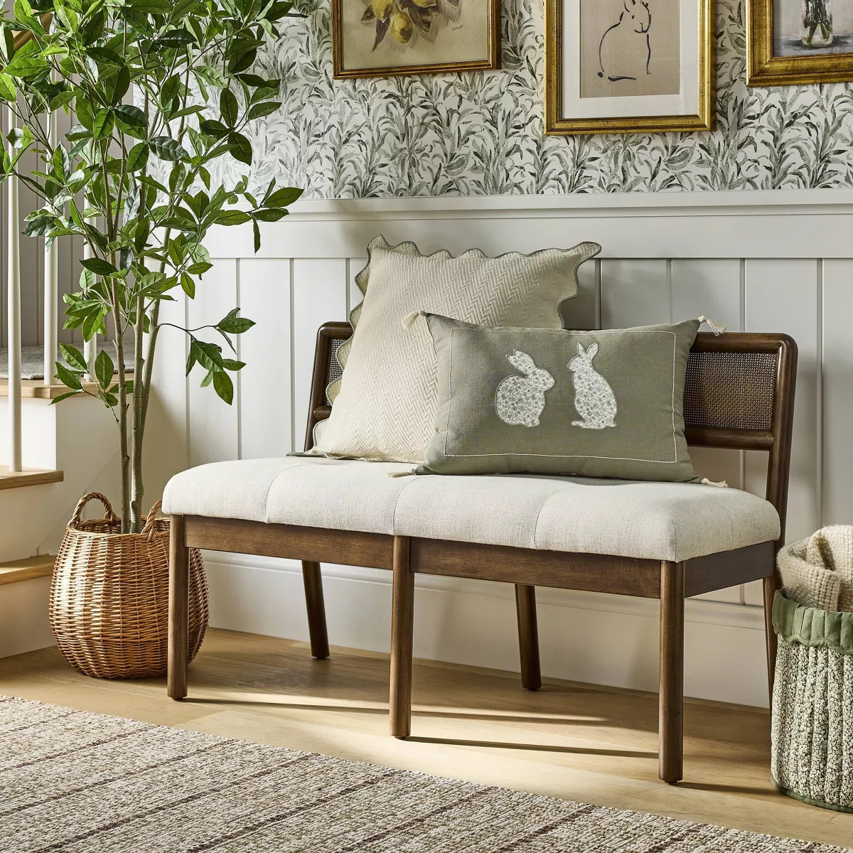 Square Herringbone w/ Scalloped Edge Cream and Army Green   - Threshold™ Designed with Studio M... | Target