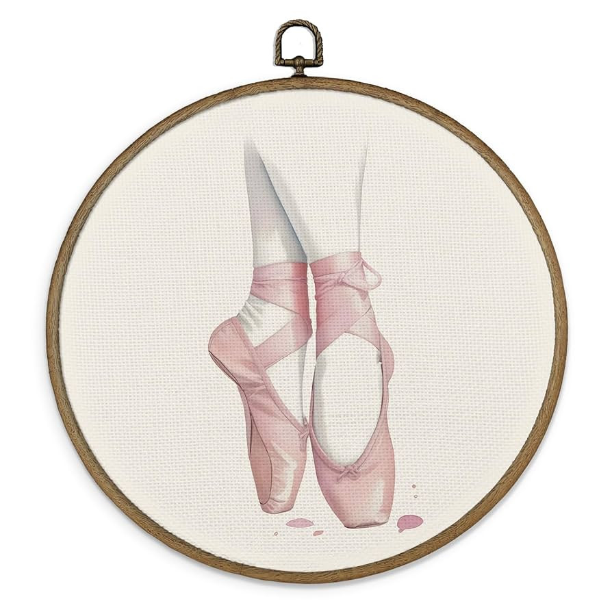 MAQIKA Coquette Ballerina Framed Wall Art Decor, Ballet Wall Art, Pink Ballet Shoes Round Wall Ha... | Amazon (US)