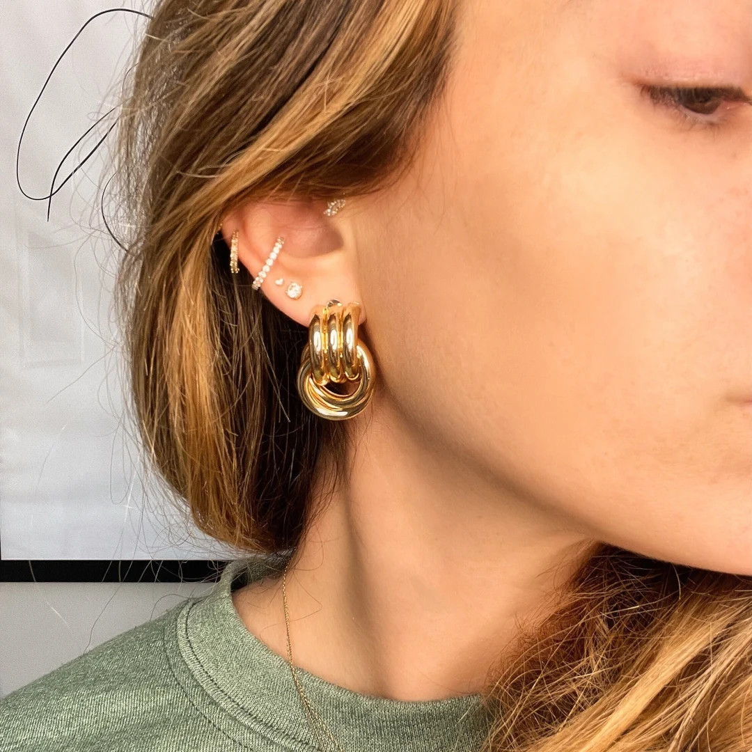 Chunky Gold Knot Earring, Big Double Hoop Earring, Statement Earring for Her, Drop Studs, Chunky ... | Etsy (US)