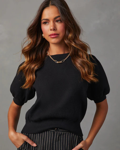 Livia Puff Sleeve Knit Sweater Top - Black | VICI