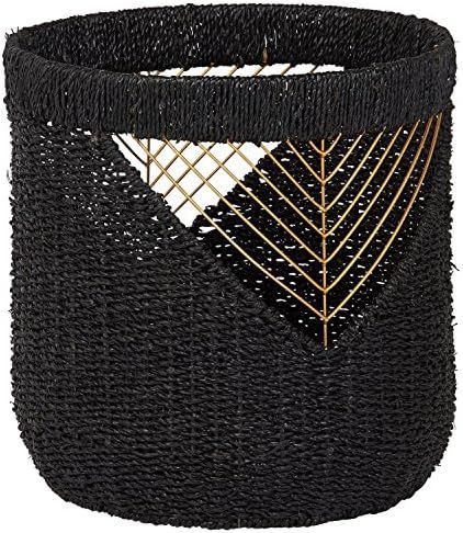 Amazon Brand – Rivet Modern Woven Seagrass Storage Organizer Basket - 16 Inch, Black & Gold | Amazon (US)