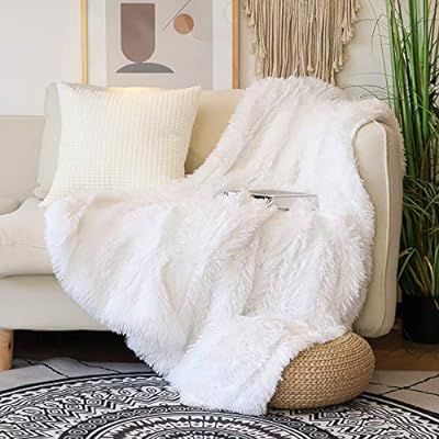 Decorative Extra Soft Faux Fur Throw Blanket 50" x 60",Solid Reversible Fuzzy Lightweight Long Ha... | Amazon (US)