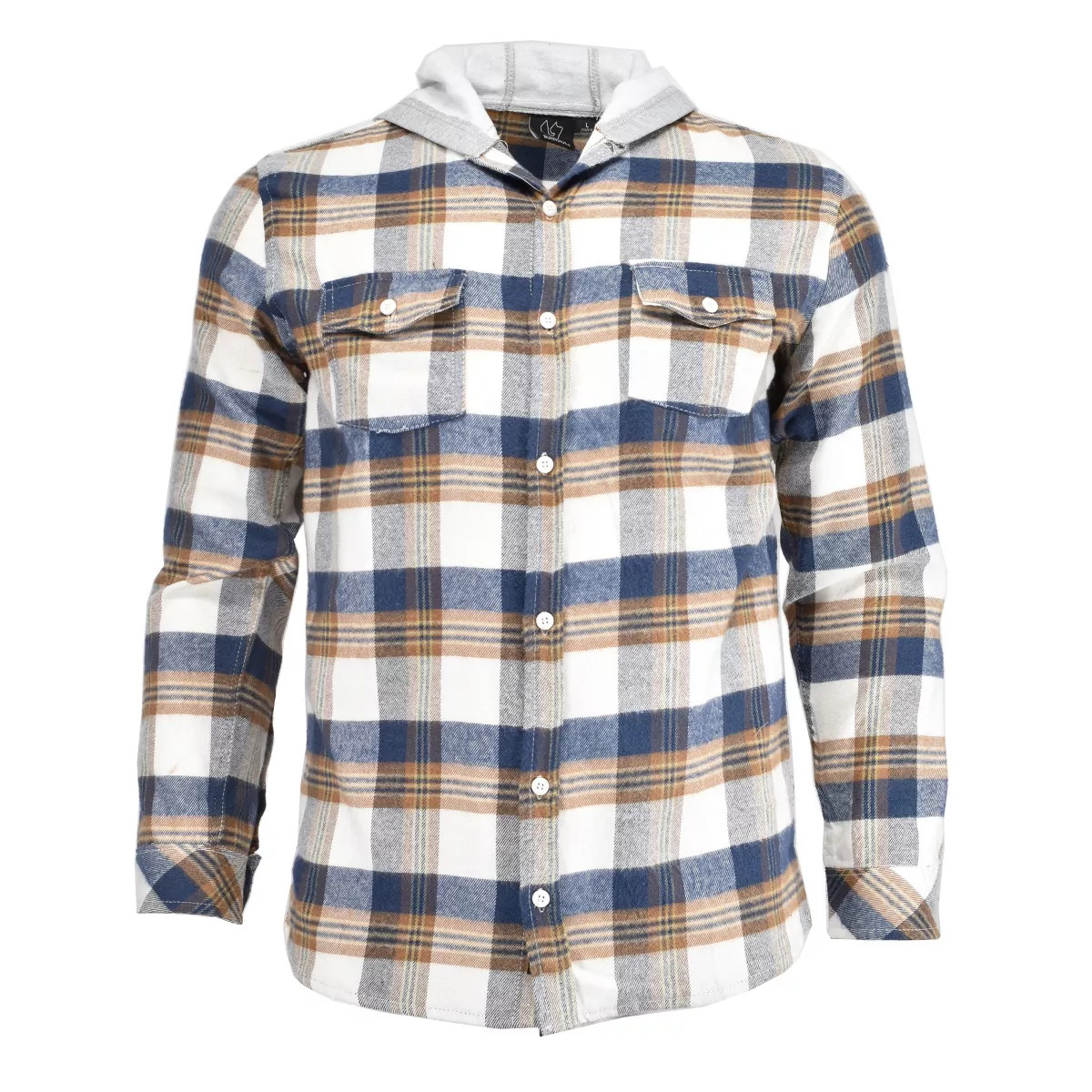 Burnside Men's Yarn Dyed Mid Weight Hooded Flannel Shirt Jacket | Ecru Plaid | Target