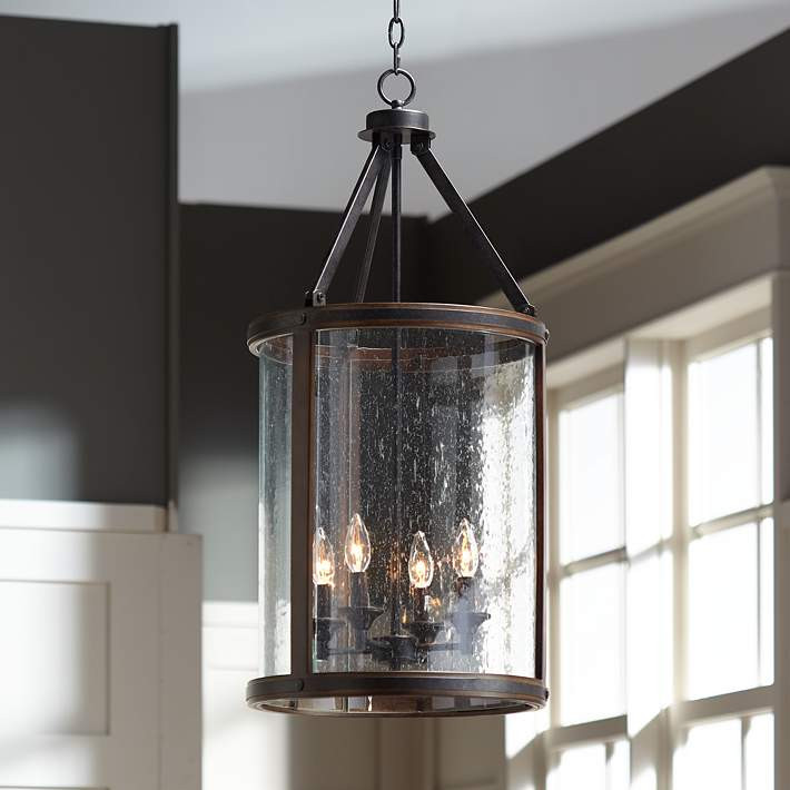 Franklin Iron Works Gorham 16" Wood and Metal 4-Light Lantern Pendant - #1F029 | Lamps Plus | Lamps Plus